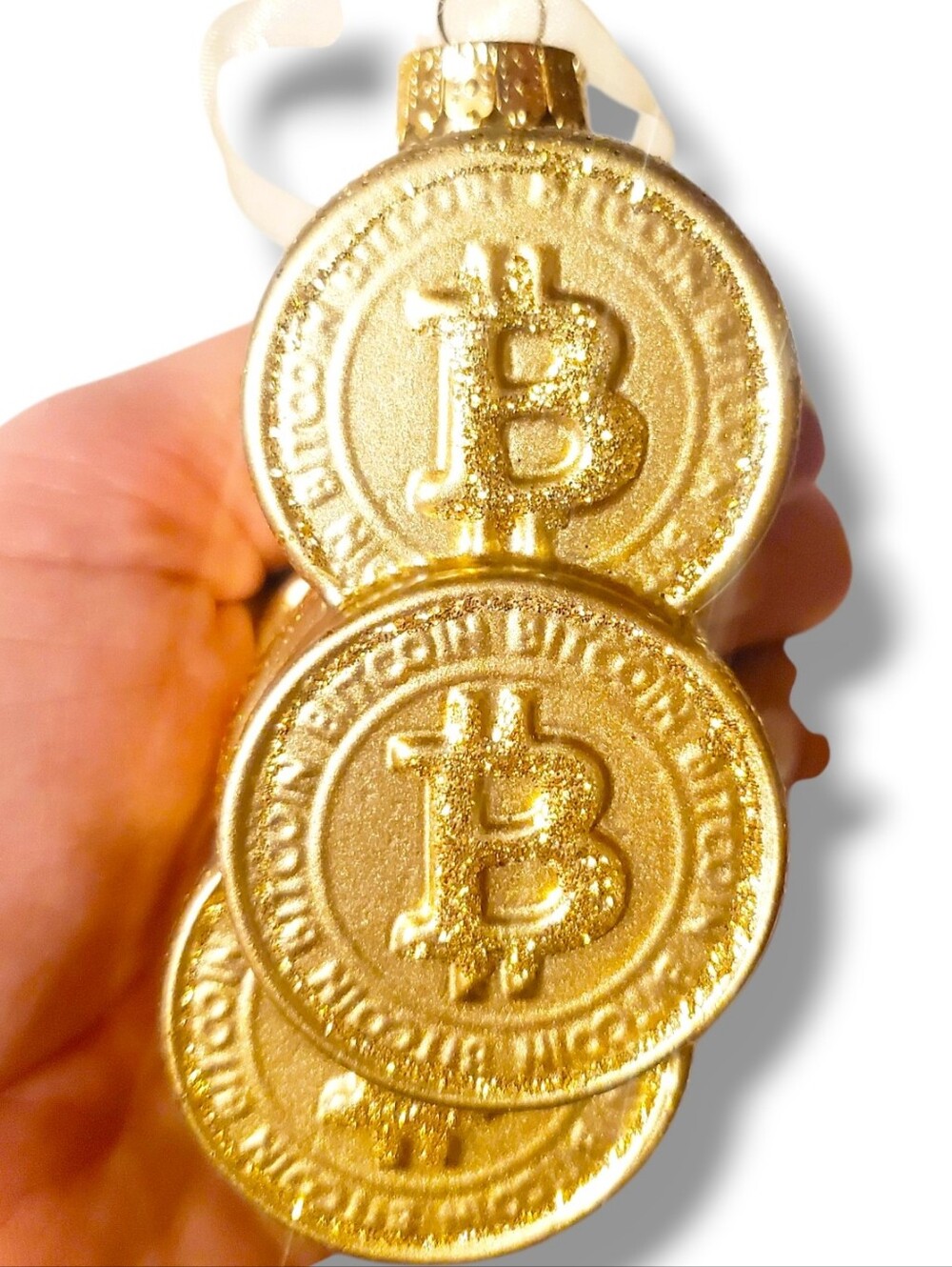 Ashland Gold Bitcoin Stacks Blown Glass Christmas Tree Ornament